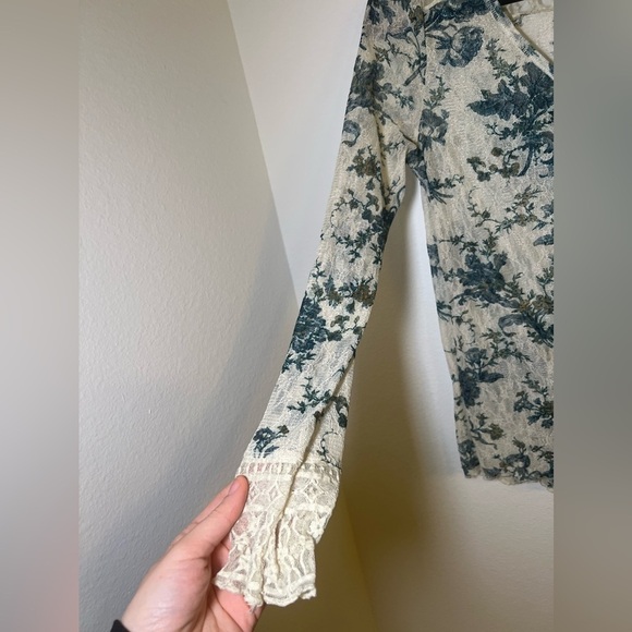 Denim & Supply Ralph Lauren Cream and Blue Long Sleeve Fitted Blouse - Picture 3 of 5